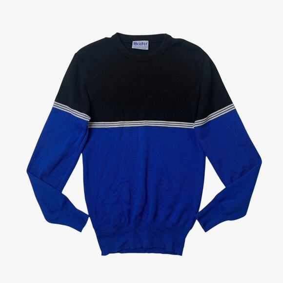 Vintage Meister Sweater Mens M Medium Black Blue Wool Knit Pullover Skiing Base - Picture 1 of 8